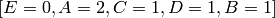 [E=0,A=2,C=1,D=1,B=1]