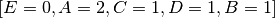 [E=0,A=2,C=1,D=1,B=1]