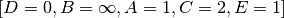 [D=0,B=\infty,A=1,C=2,E=1]